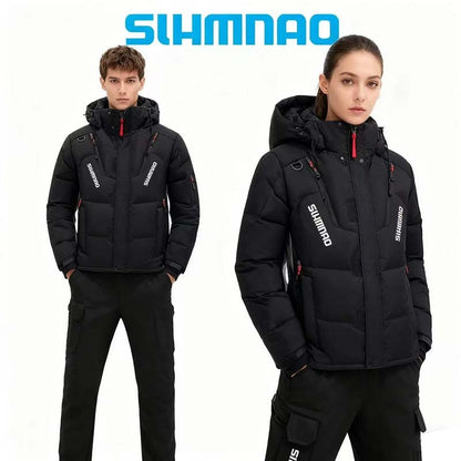 Conjunto de Caminhada de Inverno para Casal, Conjunto com Capuz à Prova de Vento e Impermeável, Conjunto de Pesca Quente com Pena de Ganso para Atividades ao Ar Livre, Jaqueta para Ciclismo e Acampamento