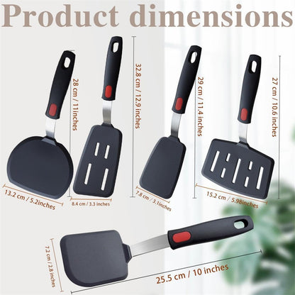 Espátula de Silicone para Panelas Antiaderentes Resistente a Altas Temperaturas, Espátula de Aço Inoxidável de Alta Qualidade para Fritar e Mexer, Utensílios de Cozinha