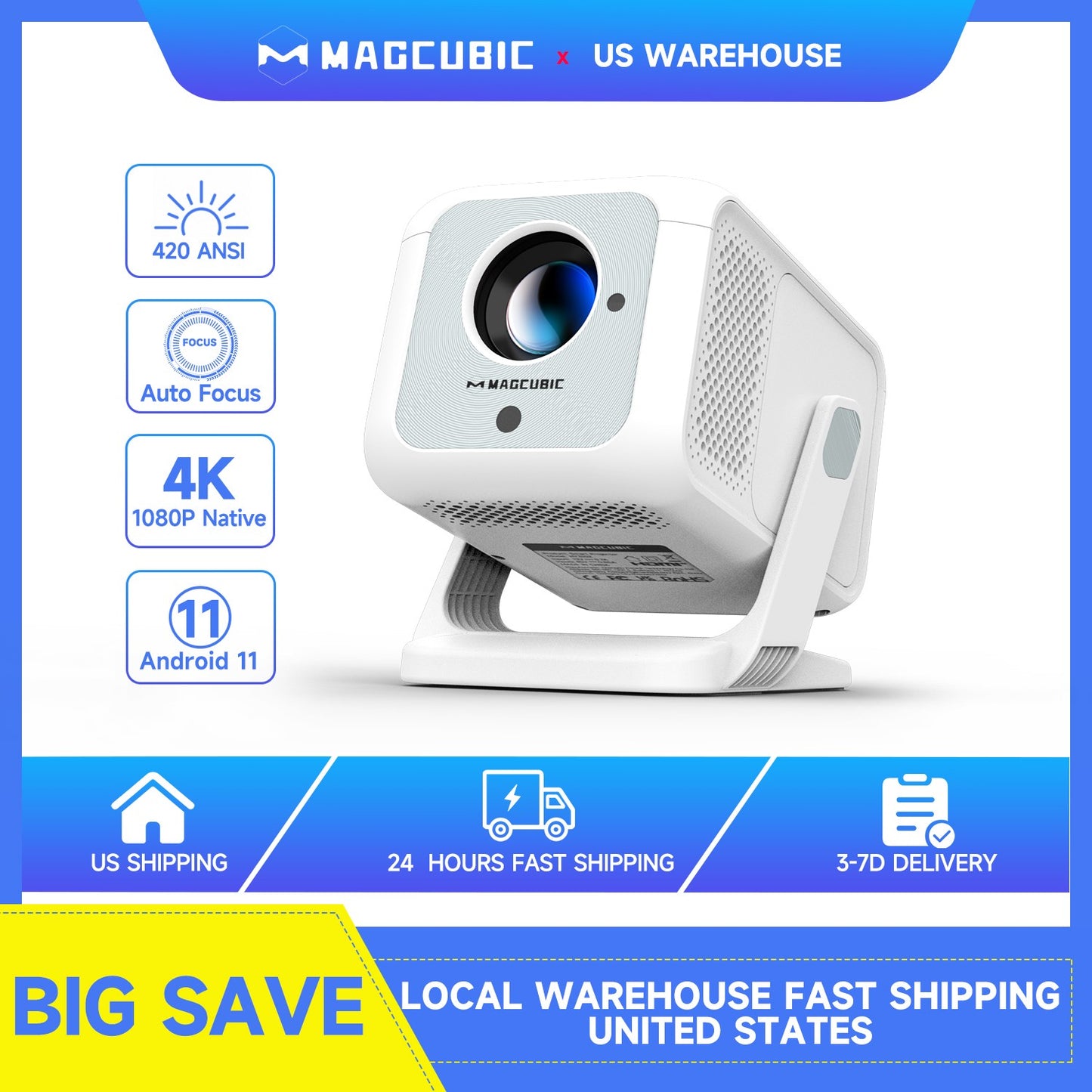 Projetor Portátil Magcubic HY310X 4K 420 ANSI Lumens WiFi 6 Foco Automático Android 11 Suporta Projetor Full HD 1080P para Cinema Doméstico e ao Ar Livre