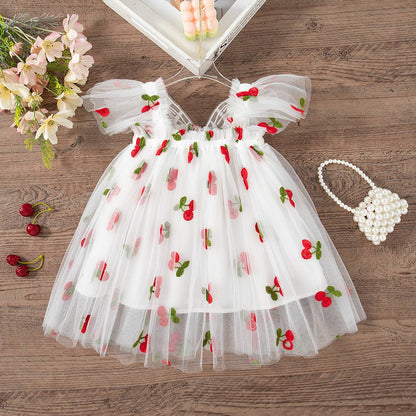 Summer New Sweet Butterfly Wing Baby Girl Princess Dress, Floral Chiffon Wedding Party Children'S Sleeveless Clothes (0-4 Years?
