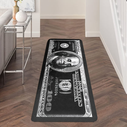 VIKAMA Black Us Dollar Long Strip Floor Mat, Soft And Comfortable, Bedside Rug, Bathroom Foot Mat, Home Decoration
