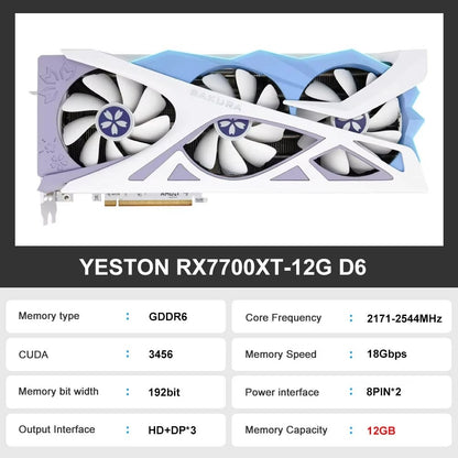 Placa de vídeo para jogos Yeston RX 7700 XT 12GB GDDR6 Sakura Bride Edition - Inspirada em anime