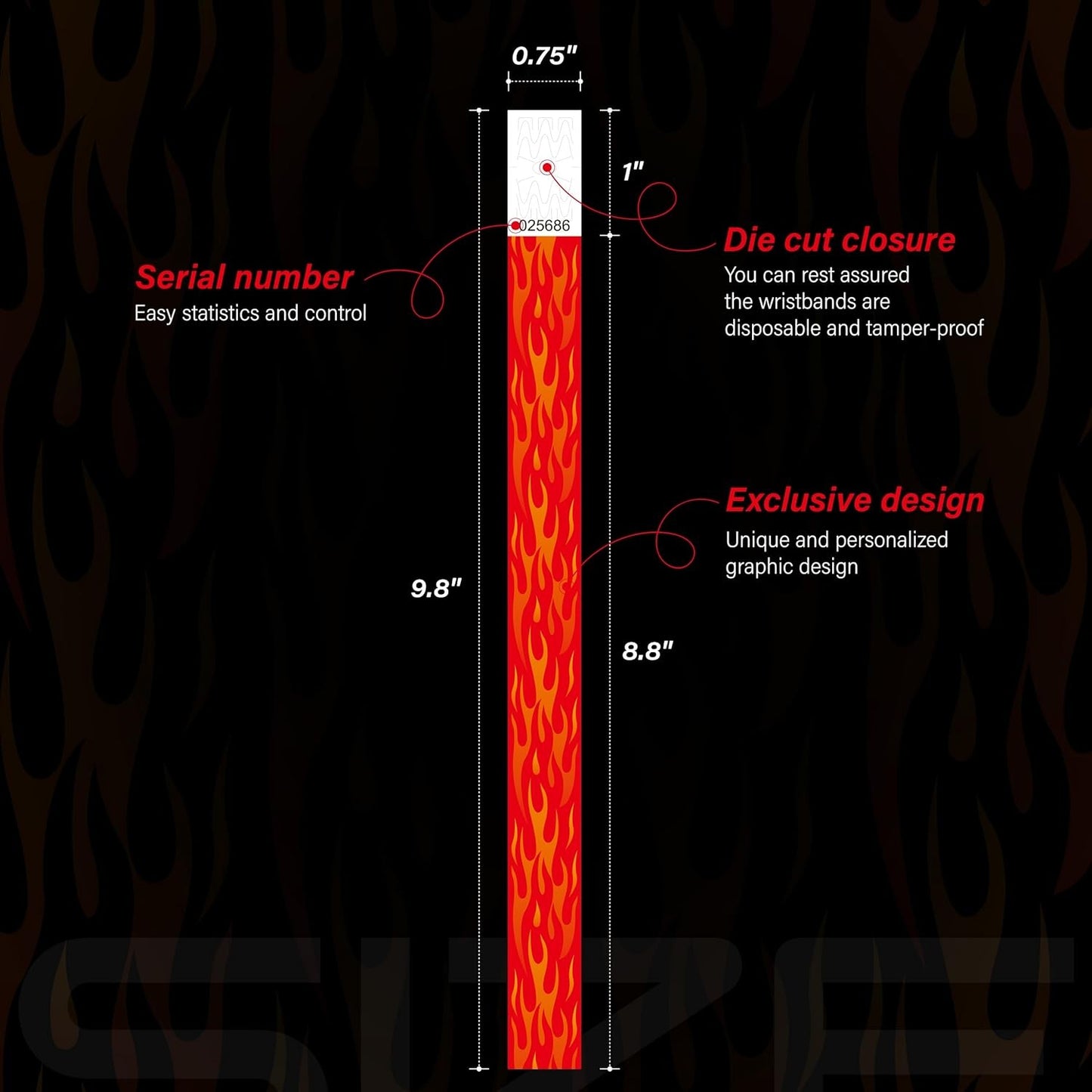 Red Flame 250pcs Tyvek Wristbands Colored Paper Event Wrist Bands Party Games Competitions Guest Gifts