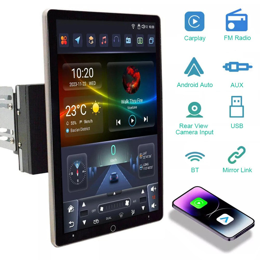 Rádio automotivo Double Din de 10,1 polegadas com GPS, WiFi, BT, rádio FM, CarPlay sem fio, Android Auto e Android 13