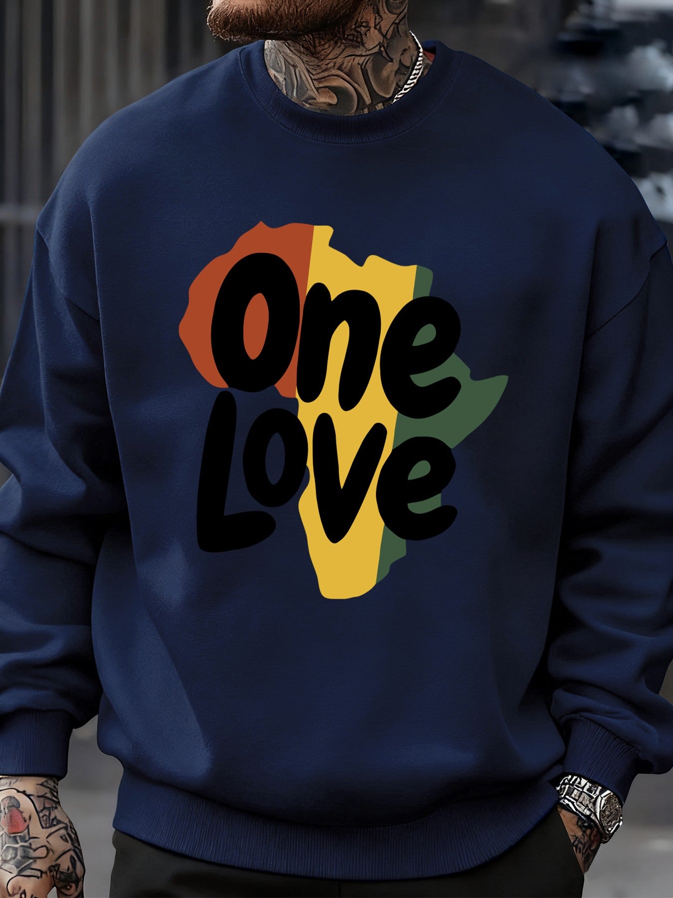 One Love African Continent Prints Sweatshirt Men Crewneck Clothes Autumn Fleece Pullover Oversized Multicolor Streetwear Unisex