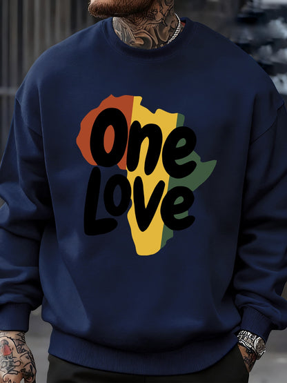 One Love African Continent Prints Sweatshirt Men Crewneck Clothes Autumn Fleece Pullover Oversized Multicolor Streetwear Unisex