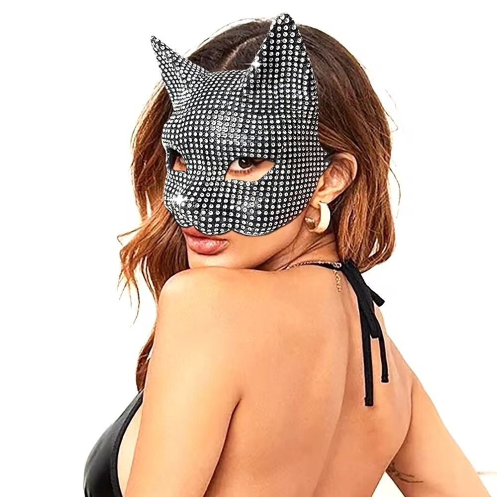 Fashion Cosplay Shiny Cat Ear Masks Sexy Bling Long Gloves Costume Accessories Halloween Party Kitten Half Masks