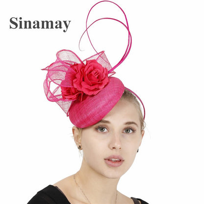 Fascinator de Casamento Sinamay de 4 Camadas de Ótima Qualidade Chapéu para Casamento Elegante Mulheres Moda Acessório de Cabelo Chapeau de Festa e Jantar