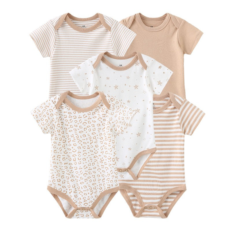 Unisex Bodysuits 4/5PCS Cotton Newborn Baby Girl Clothes Set Short Sleeve Print Baby Boy Clothes Summer Solid Color Bebes