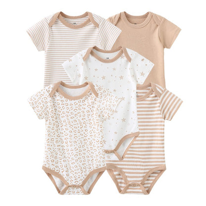 Unisex Bodysuits 4/5PCS Cotton Newborn Baby Girl Clothes Set Short Sleeve Print Baby Boy Clothes Summer Solid Color Bebes