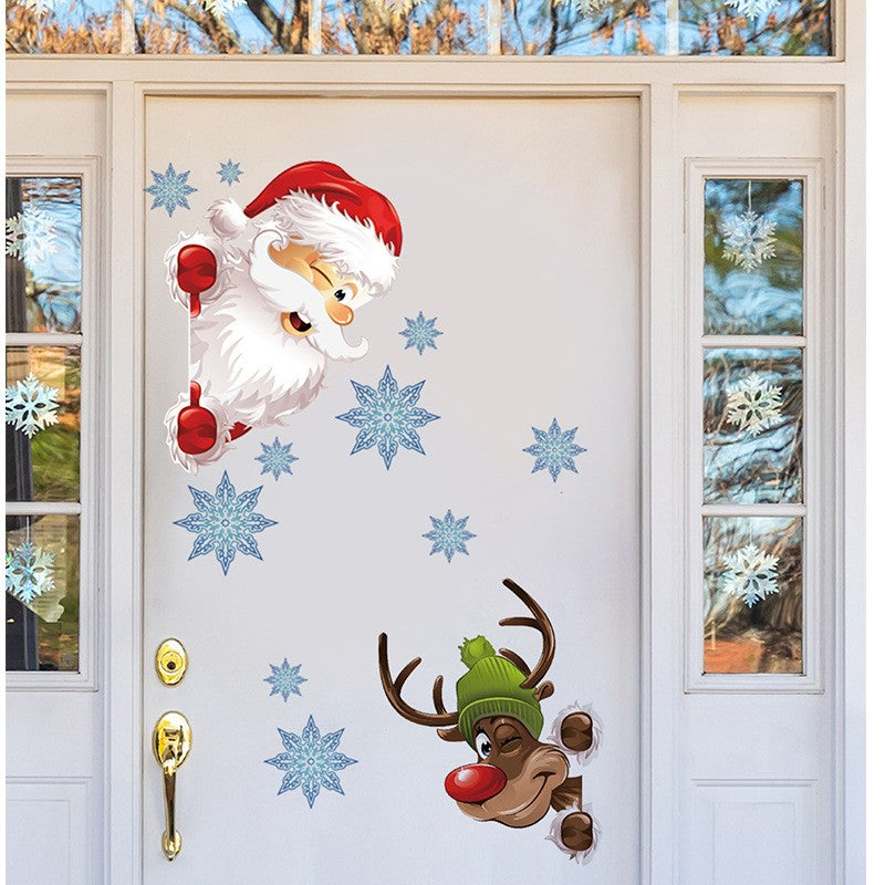 Santa Claus Reindeer Wall Stickers Christmas Home Decoration Living Room Background Wall Stickers Christmas Bedroom Wall Sticker