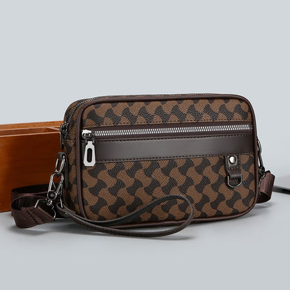 Fashion Business Shoulder Bag PU Leather Men Clutch Bag Wide Strap Crossbody Bag Designer Casual Male Messenger Pack Phone Purse