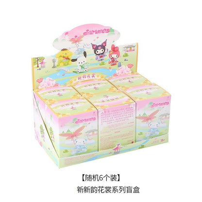 Sanrio Nova Série Flor de Rima Blind Box Kawaii Kuromi Pochacco Cinnamoroll Melody Caixa Surpresa Boneca Sacola Surpresa Decoração Brinquedo Presente