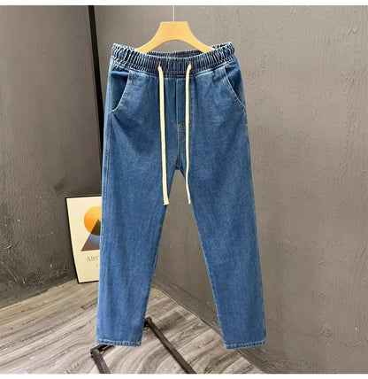 Men's Loose Fit Work Jeans Durable Construction Workers Casual Straight Leg Blue Denim Trousers for Spring Summer Autumn