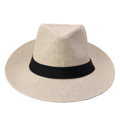 Chapéu de Sol Fedora de Verão Casual Unissex Moda Praia Aba Larga Jazz Chapéu Panamá Palha de Papel Boné Feminino Masculino Com Fita Preta