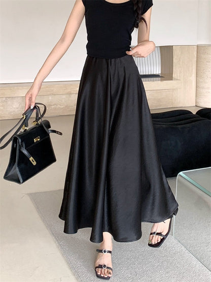 Plus Size Satin Half-Body Skirt Female 2026 Spring New Korean Fashion Temperament Elegant Solid Casual A-line Skirts