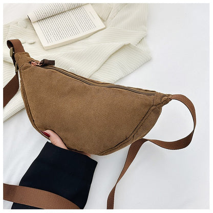 Solid Color Corduroy Women's Hobos Shoulder Bag Retro Casual Female Crossbody Bags Ladies Daily Travel Handbags Messenger Bag