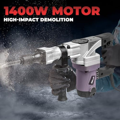 Martelo Demolidor Elétrico 1400W Ponteiro Chato Cisel Conjunto de Brocas 3000 IPM Quebrador de Concreto Punção Cinzelador
