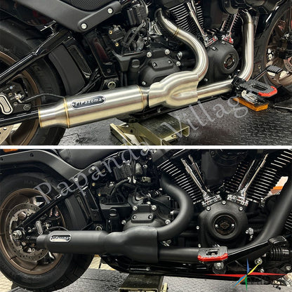 Motorcycle 2-into-1 Exhaust Pipe Muffler For Harley M8 Softail Low Rider S ST Fat Street Bob Standard Slim Deluxe FXLR 2018-2025