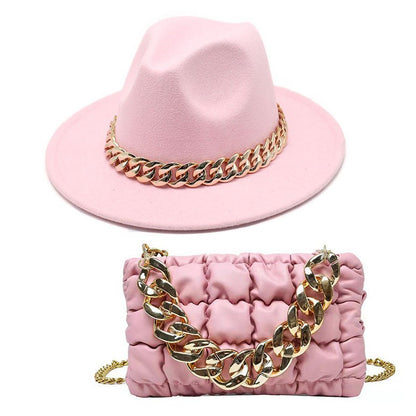 Conjuntos de 2 Peças para Mulheres com Bolsa Grande e Corrente, Chapéu Fedora, Moda 2022, Luxo, Festa, Casamento, Chapéu de Jazz ?????