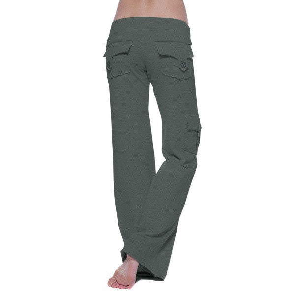 Cargo Pants Women Pants Strong Elastic Wide Leg Female Cargo Pants Pockets Solid Color Elegant Plus Size Flare Workout Trousers