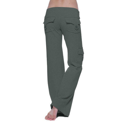 Cargo Pants Women Pants Strong Elastic Wide Leg Female Cargo Pants Pockets Solid Color Elegant Plus Size Flare Workout Trousers
