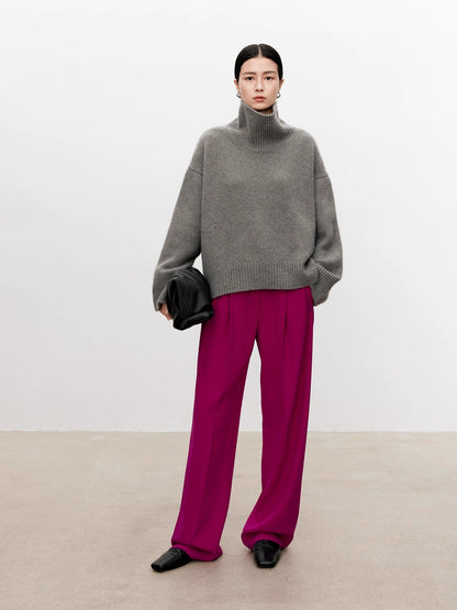 Thickened turtleneck 100% pure cashmere sweater women's loose lazy knit silhouette sweater European products