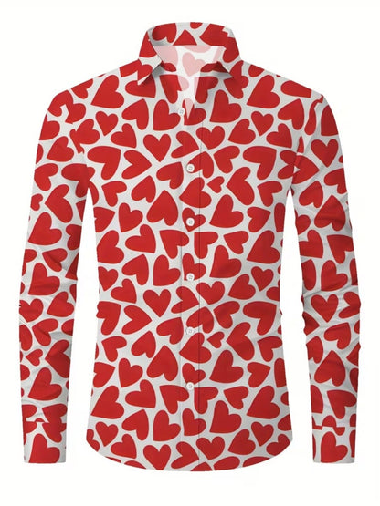 New men's long-sleeved heart-pattern single-button shirt - suitable for formal parties, dates, daily wear. Quick delivery.