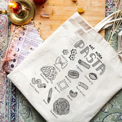 1pcs Pasta Lover Club Artistic Print Canvas Tote Bag Vintage Style Art Bag Luggage Bag Reusable Shoulder Bags