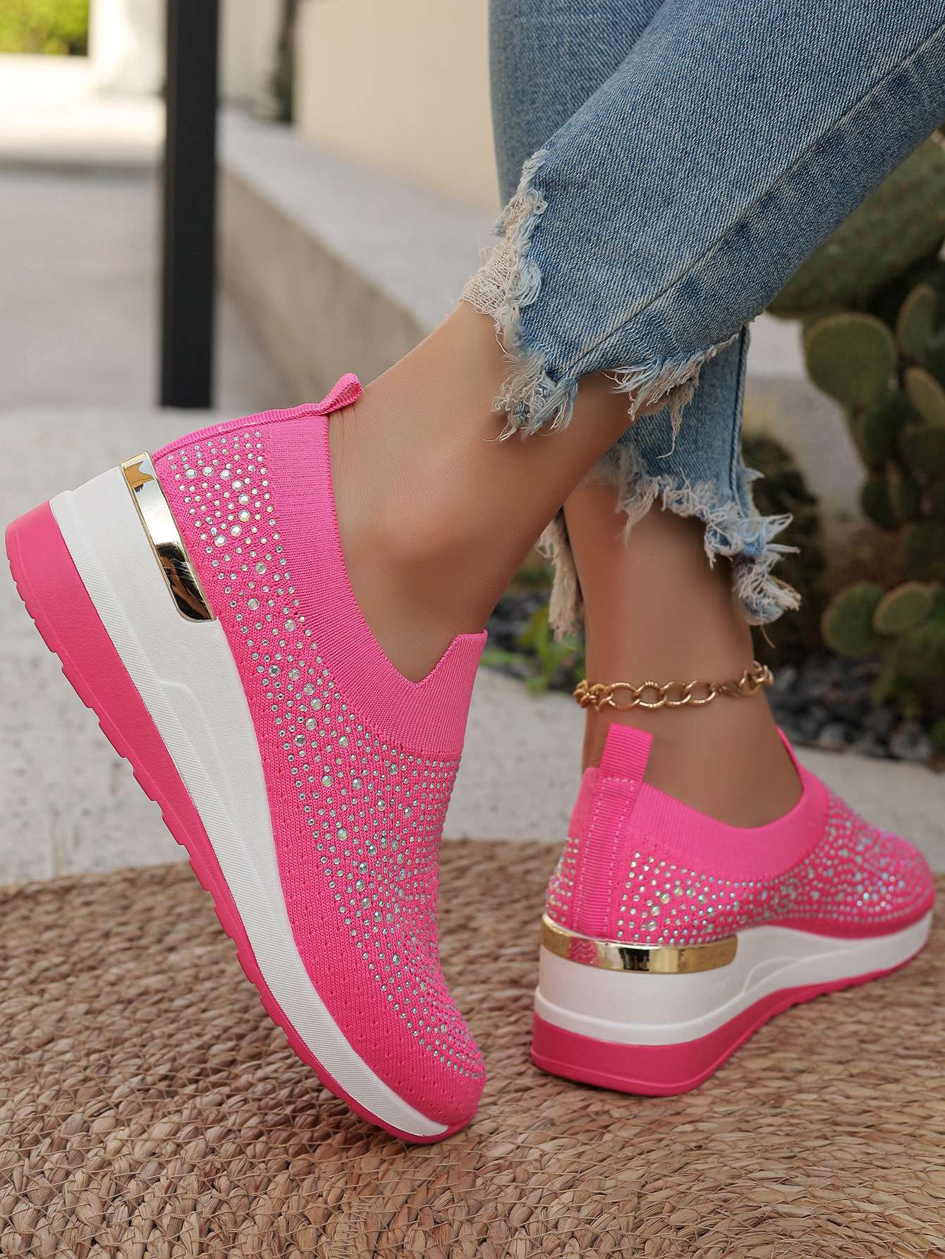 Women Wedges Platform Sneakers Autumn Fashion Round Toe Casual Sports Slip-on Shoes Woman Non Slip Vulcanized Shoes Plus Size 44