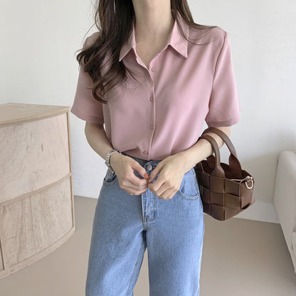 New French High-end Chiffon Simple Dressing Short-sleeved Shirt Top for Women