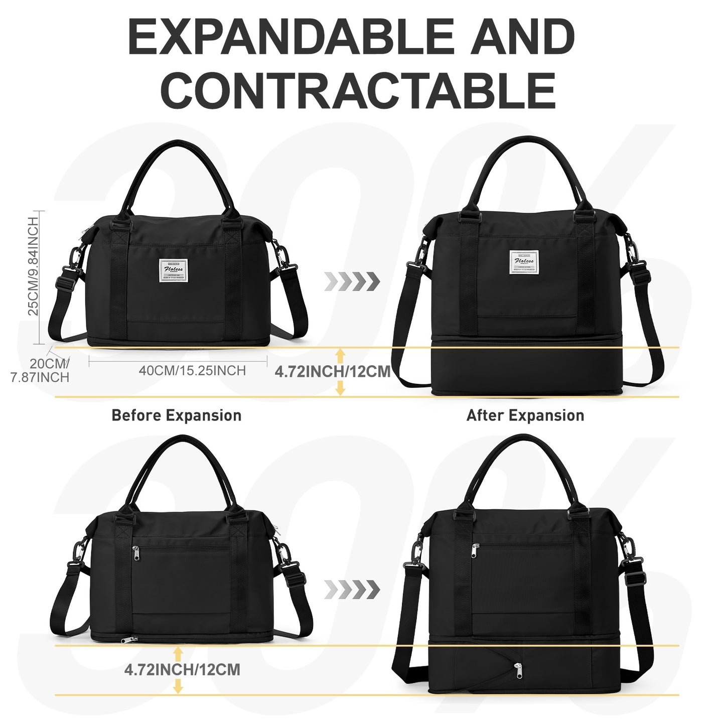 Travel Bags for Women Men, Expandable Handbag Travel Duffle Bag for Plane Ryanair 40x20x25 Cabin Weekend Bag Gym Bag Sports Bag