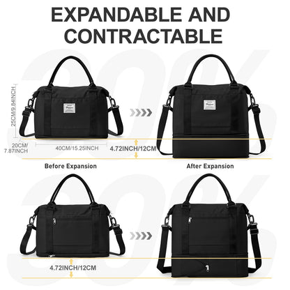 Travel Bags for Women Men, Expandable Handbag Travel Duffle Bag for Plane Ryanair 40x20x25 Cabin Weekend Bag Gym Bag Sports Bag
