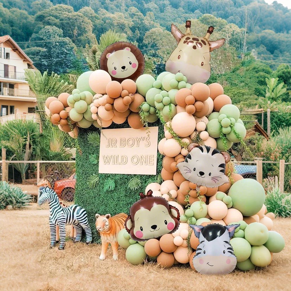 1/5pcs Animal Head Balloon Lion Monkey Tiger Zebra Giraffe Perfect for Birthday Party Decoration, Jungle Party Decoration