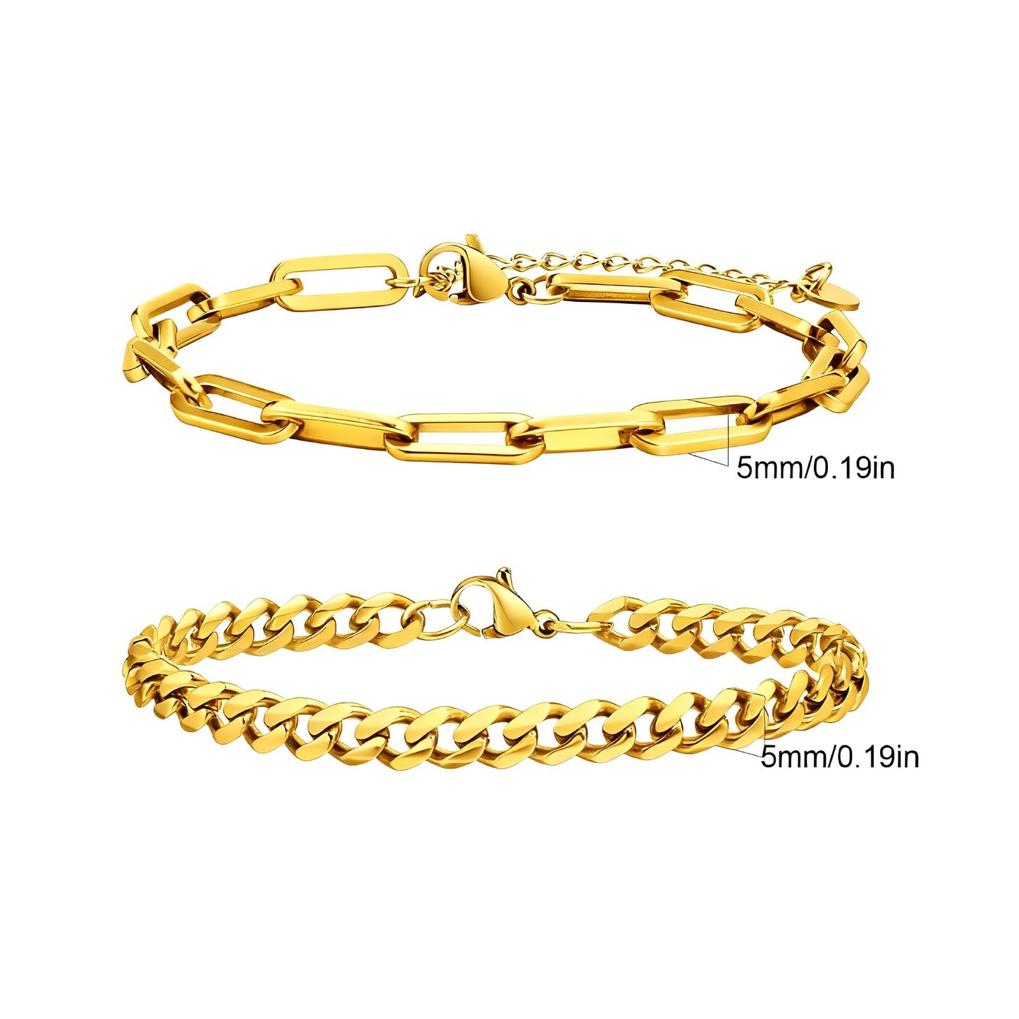 2 Pulseiras Masculinas de Corrente, Aço Inoxidável Prata Ouro Cor Preta, Corrente de Corda Torcida, Pulseira, Correntes Cubanas Modernas de Presente