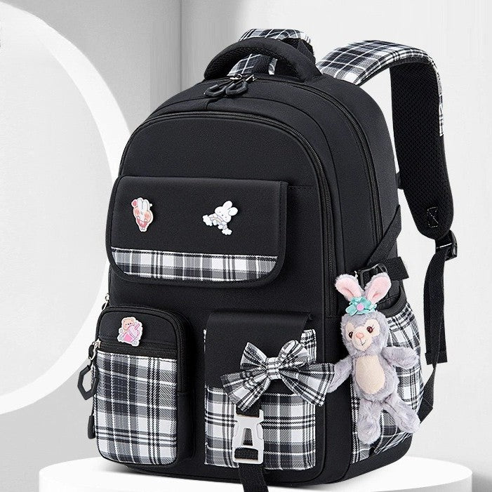 Mochila Escolar Infantil Feminina Xadrez Ergonômica Protege a Coluna Grande Capacidade Leve Impermeável