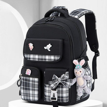 Mochila Escolar Infantil Feminina Xadrez Ergonômica Protege a Coluna Grande Capacidade Leve Impermeável