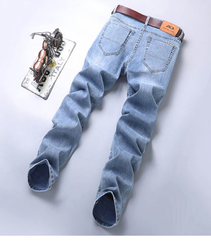 Calça Jeans Masculina Slim Fit 2024 de Material Fino ou Grosso Luxo Estilo Clássico Negócios Jeans Elástico Calças Masculinas Roupas