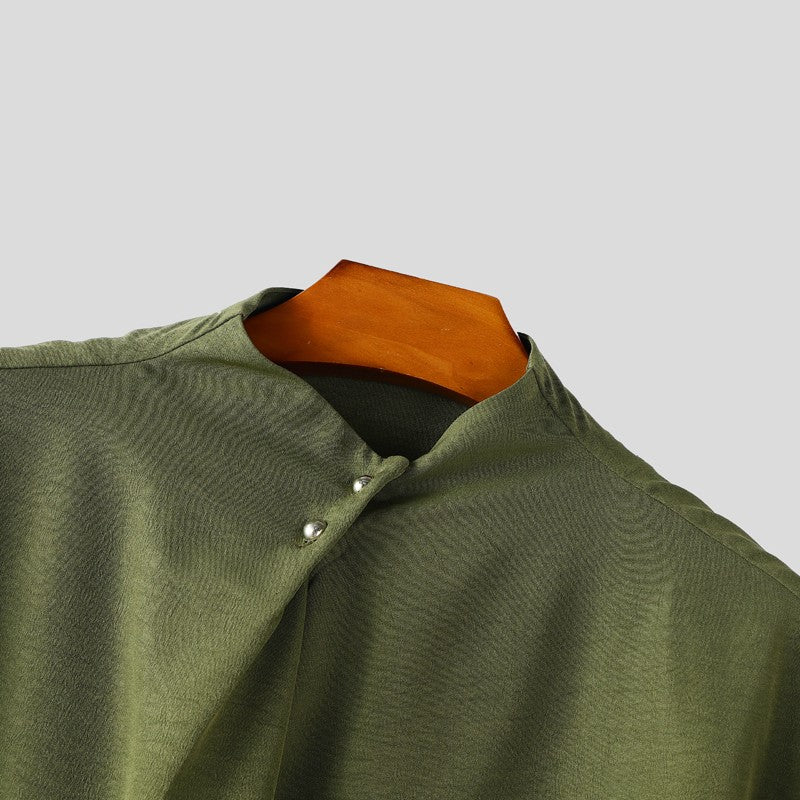 INCERUN Men Sets Solid Color Pleated Shirt & Pants Two Pieces Sets Loose Streetwear 2025 Fashion Men's Casual Suits S-5XL