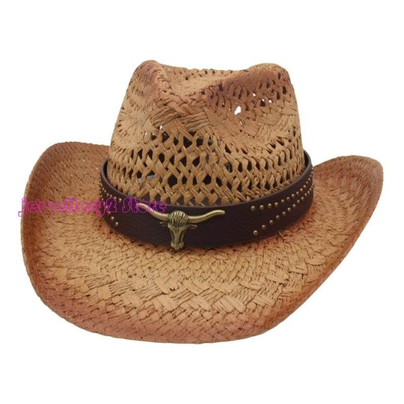 C9GF Straw Cowboy Hats With Wide Brims Cap For Adults Children And Outdoor Event