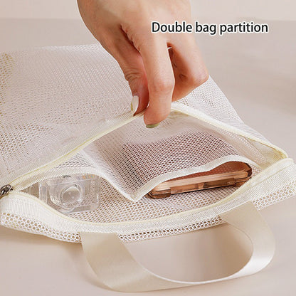 Multi Pocket Mesh Beach Bag Fitness Sports Storage Bag Seaside Swimsuit Bag Large Capacity Tote Bag Portable Toiletry Organizer