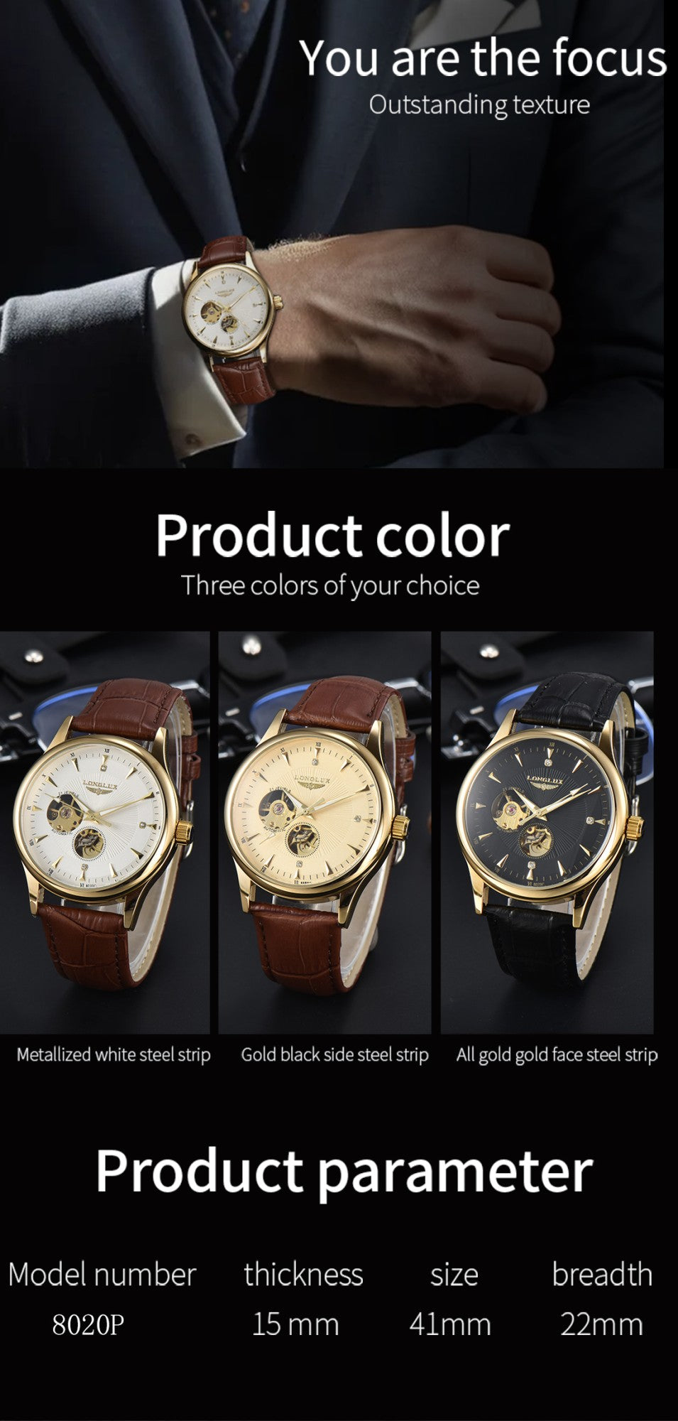 LONGLUX relógio automático estilo elegante atacado relógios de pulso mecânicos esqueleto roma à prova d'água relógio masculino presente para homens