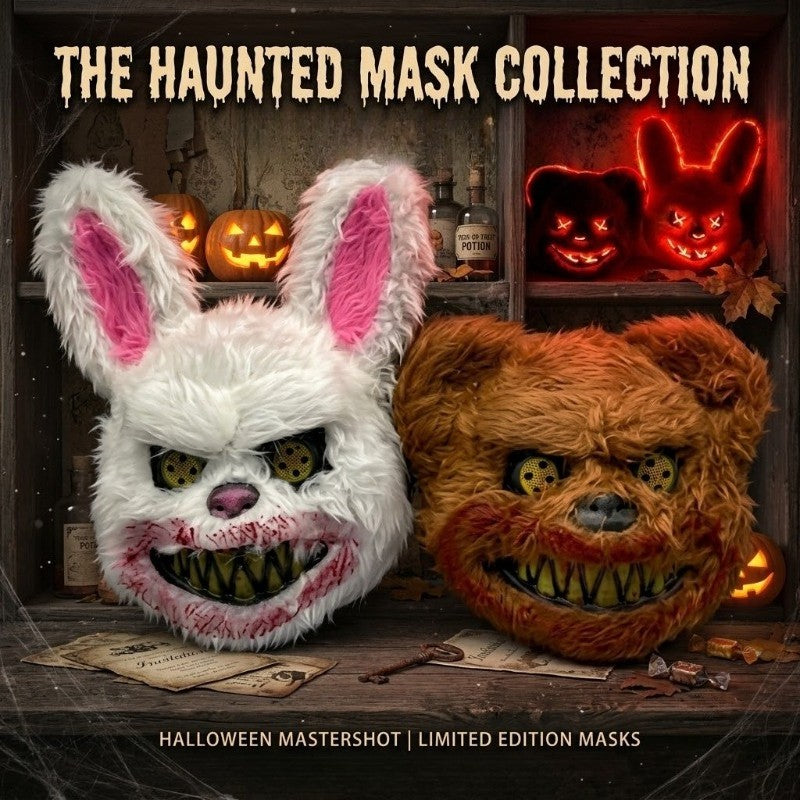 Halloween Cosplay Party Luminous LED Light Face Mask Make-up Horror Rabbit Bear Mask Headgear Cartoon Animal Carnival Head Cover