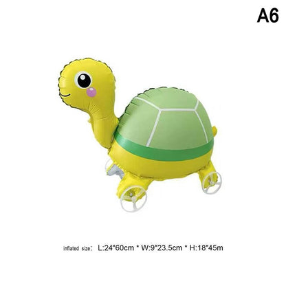 1PC 3D Cartoon Foil Balloons Elephant Stand Walking Balloon With Wheel For Kids Birthday Party Decoration Baby Shower