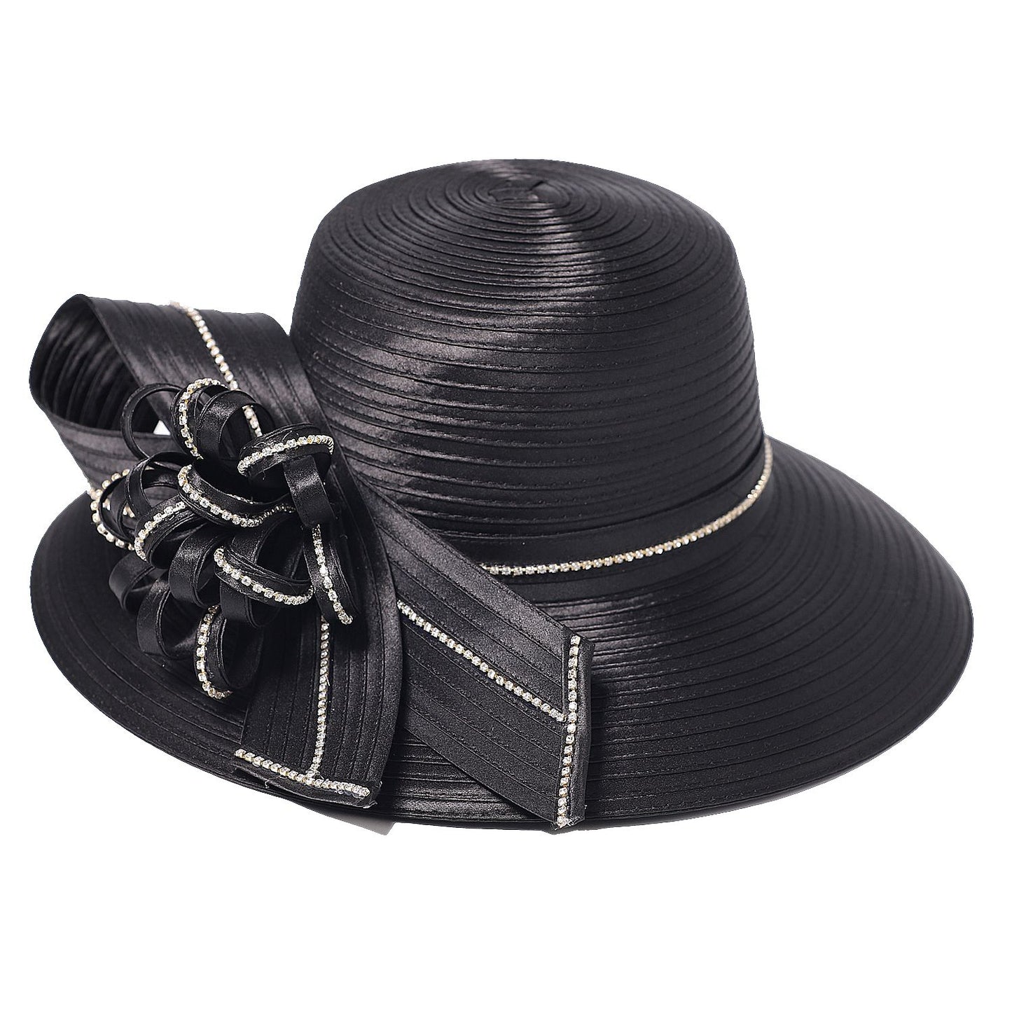 Chapéu Fedora Feminino Elegante Preto Vestido Formal Senhora Igreja Coquetel Chá Festa Chapéus Derby para Mulheres Laço Flor Aba Larga Chapéus Cloche