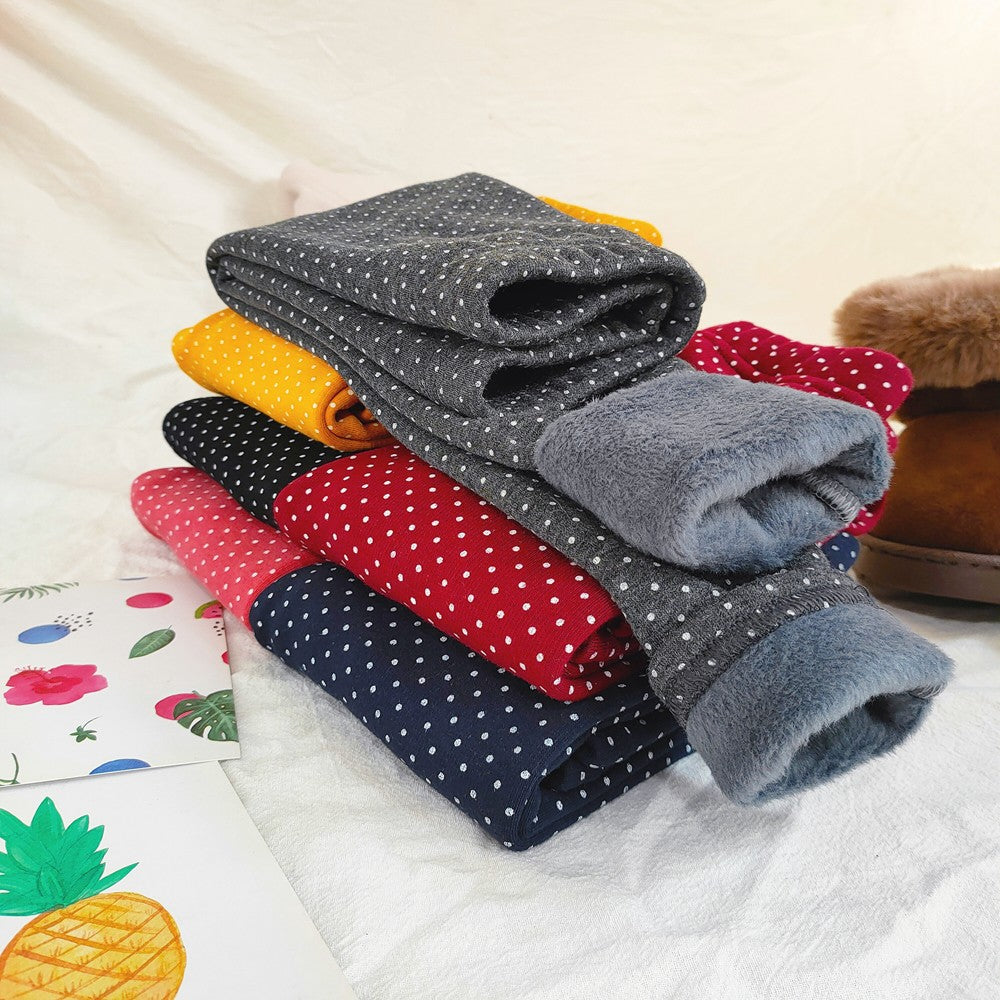 Girls Cotton Dot Print Leggings Autumn Winter Kids Fleece Warm Pants Baby Girl Slim Plus Thicken Trousers Children Clothes