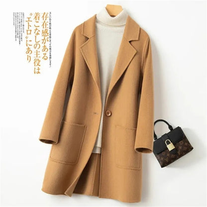 High-Quality Double-Sided Tweed Wool Coat Female 2025Autumn Winter New Woolen Jacket Women's Long Outerwear Fashion Overwear Top