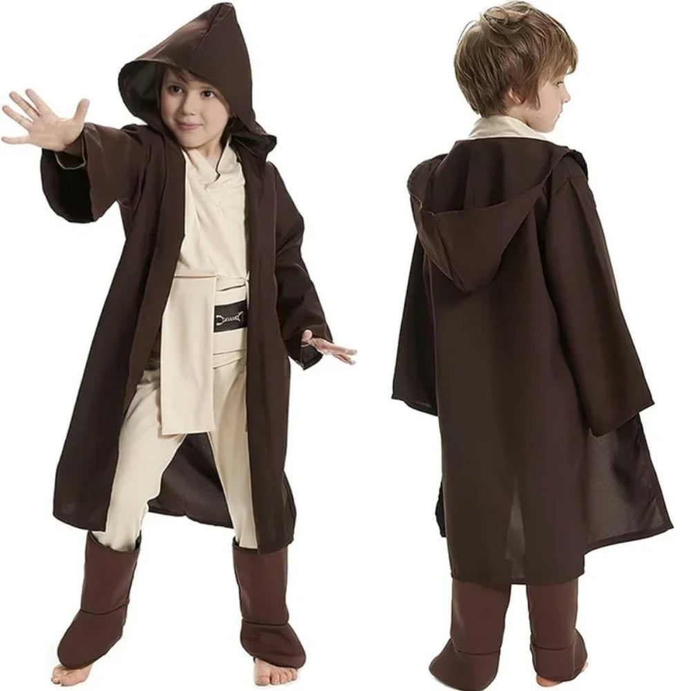 New Kid Children Jedi Knight Cosplay Costume Obi Wan Kenobi Uniform Suit Anakin Skywalker Hooded Robe Cloak Outfits