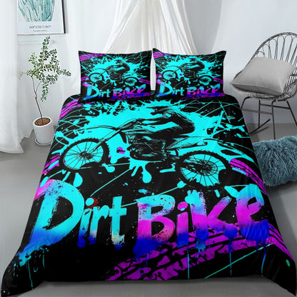 Motorcycle Rider Duvet Cover Set UK Single Double Queen US Twin Full King Size Bed Linen Set