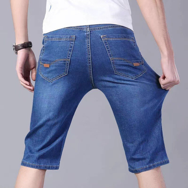 New Big Size Long Length Men's Shorts Loose Stretch Jean Bermuda Male Thin 3/4 Capris Summer Light Large Plus Fat Denim Breeches